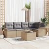vidaXL Garten-Sofa-Set mit Kissen mit Speicher 6 pcs Beige Poly Rattan