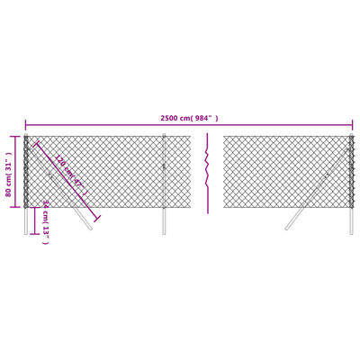 vidaXL Maschendrahtzaun Silbern 0,8x25 m