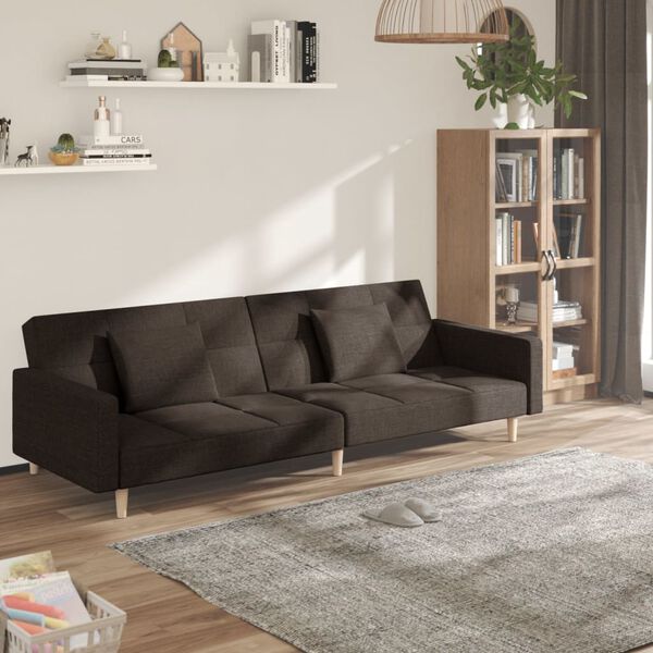 vidaXL Schlafsofa 2-Sitzer mit 2 Kissen Dunkelbraun Stoff