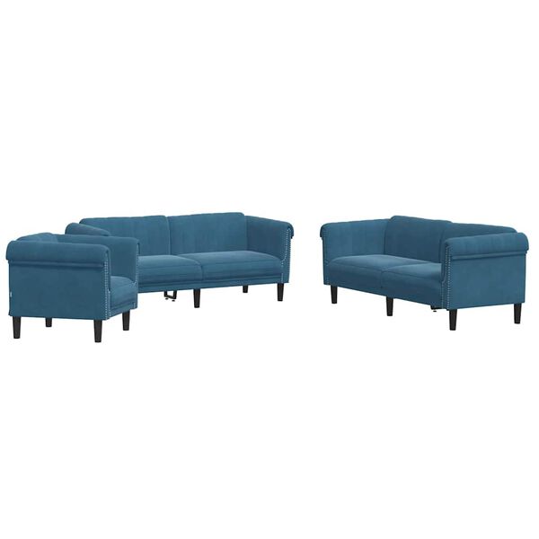 vidaXL 3-tlg. Sofagarnitur Blau Samt