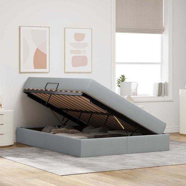vidaXL Aufbewahrungsbett mit Matratze Hellgrau 140 x 190 cm Polyester