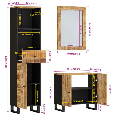 vidaXL 3-tlg. Badmöbel-Set Massivholz Mango