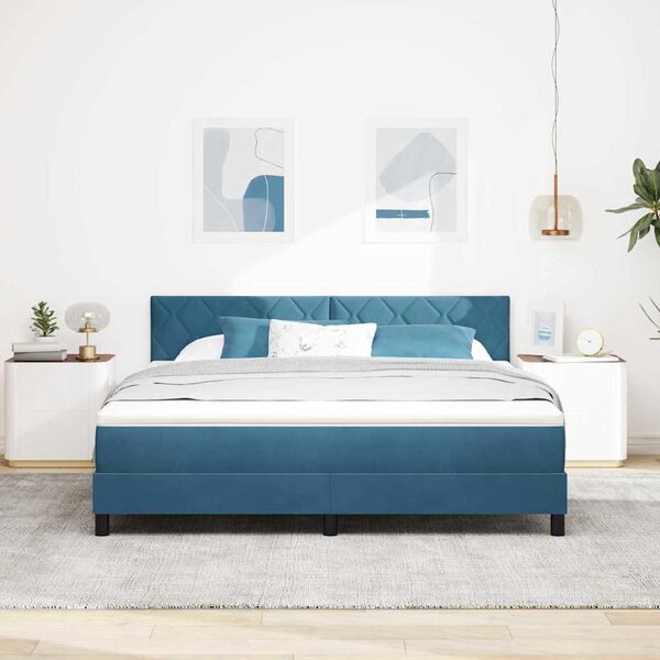 vidaXL Boxspringbett mit Matratze Dunkelblau 180 x 200 cm Samt