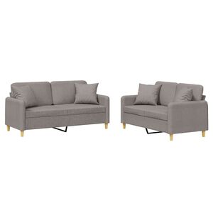 vidaXL 2-tlg. Sofagarnitur mit Kissen Taupe Stoff