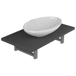 vidaXL 2-tlg. Badm&ouml;bel-Set Keramik Grau