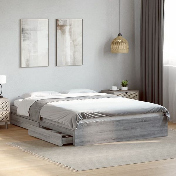 vidaXL Bettgestell mit Schubladen Grau Sonoma 150x200 cm Holzwerkstoff