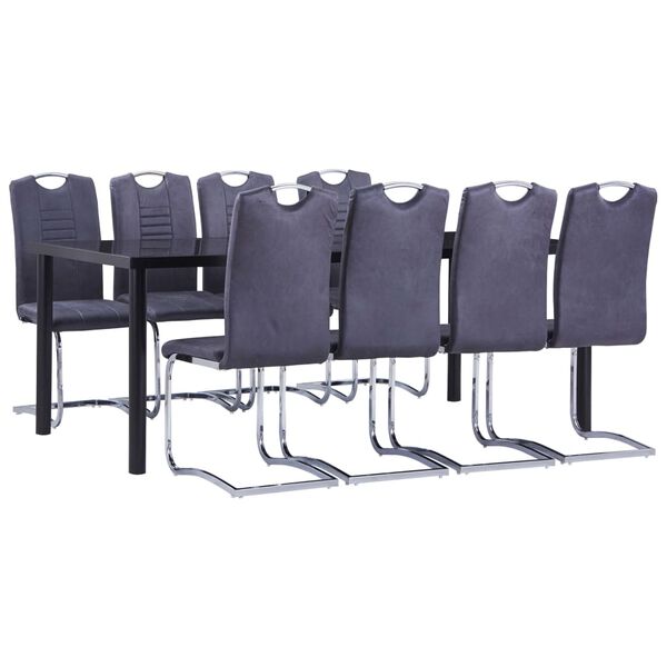 vidaXL 9-tlg. Essgruppe Wildleder-Optik Grau