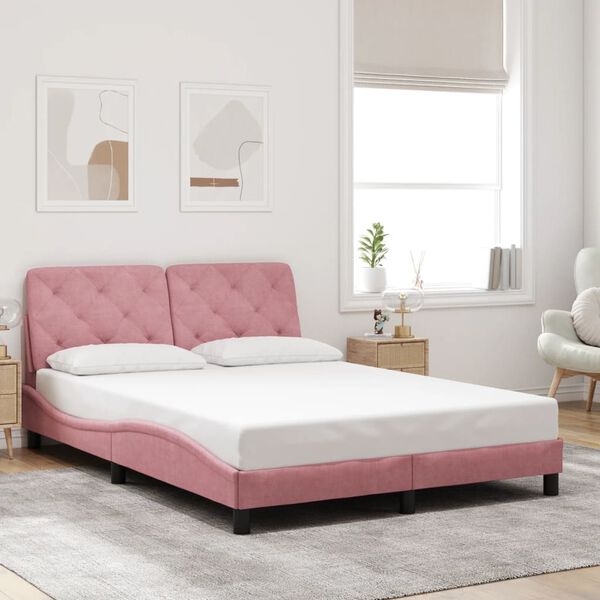 vidaXL Bettgestell mit LED ohne Matratze Rosa 120x200 cm Samt