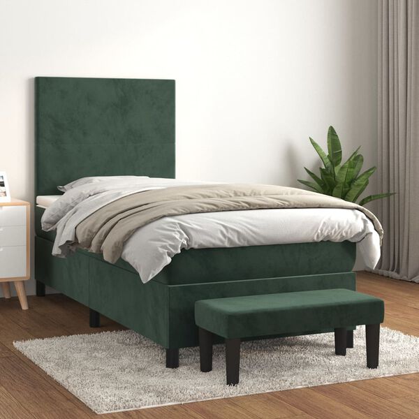 vidaXL Boxspringbett mit Matratze Dunkelgr&uuml;n 90x200 cm Samt