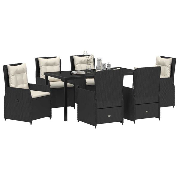 vidaXL Garten Essgruppe 7 pcs Schwarz Poly-Rattan