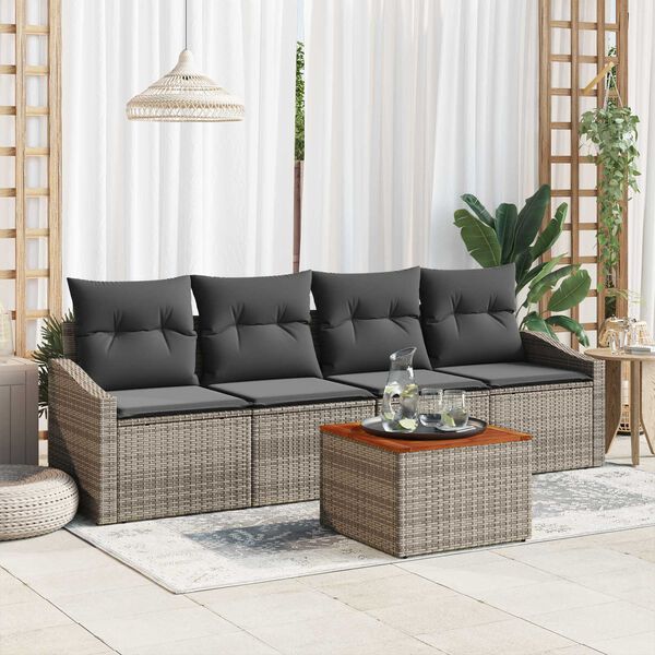 vidaXL Gartensofa-set mit Speicher 5 pcs Grau Poly-Rattan