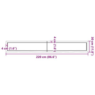 vidaXL Waschtischplatte 220x30x(2-6) cm Massivholz Unbehandelt