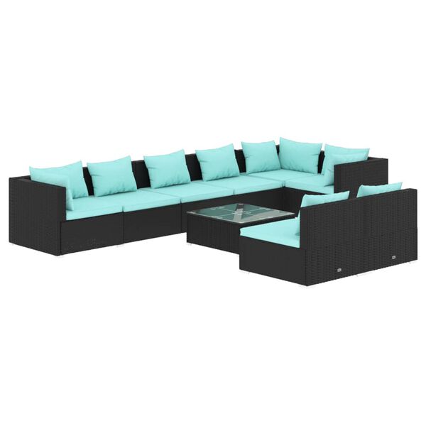 vidaXL 9-tlg. Garten-Lounge-Set mit Kissen Schwarz Poly Rattan
