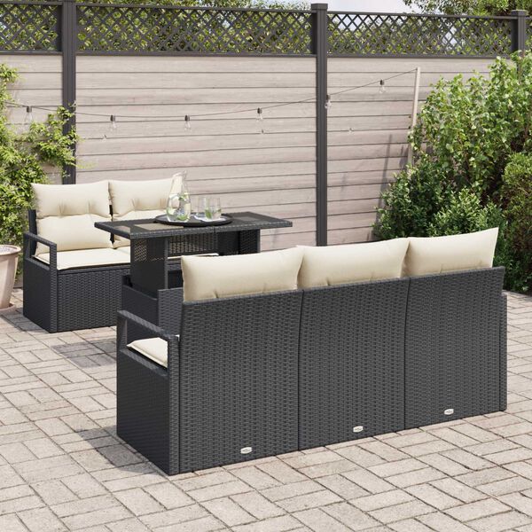 vidaXL Sofa Set mit Kissen 6 pcs Schwarz Poly-Rattan