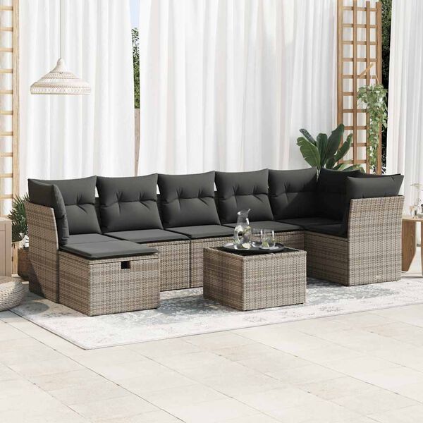 vidaXL 8-tlg. Garten-Sofagarnitur mit Kissen Grau Poly Rattan