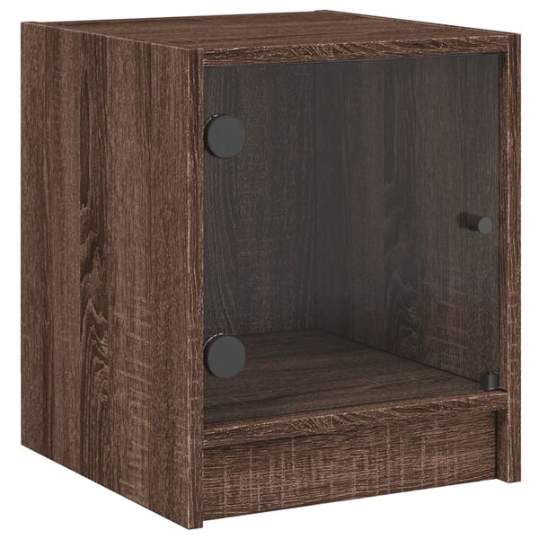 vidaXL Nachttisch mit Glast&uuml;r Braun Eichen-Optik 35x37x42 cm