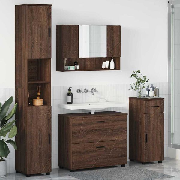 vidaXL Badezimmerm&ouml;bel-Set mit Schubladen 4 pcs Braun Eichen-Optik