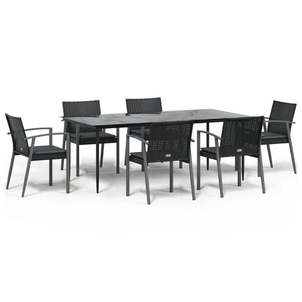 vidaXL 7-tlg. Garten-Essgruppe mit Kissen Poly Rattan und Stahl