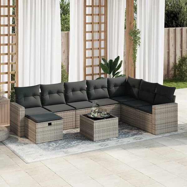 vidaXL 8-tlg. Garten-Sofagarnitur mit Kissen Grau Poly Rattan