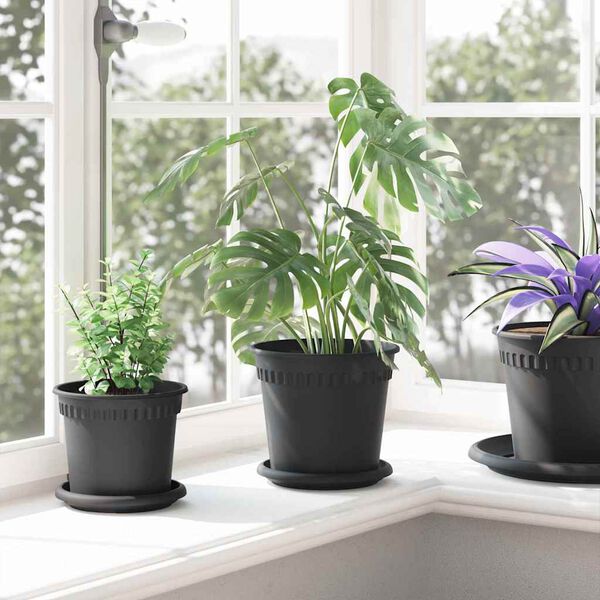 vidaXL Runde Blumenplatte 6 pcs Schwarz &Oslash; 15,5 x 2 cm Kunststoff