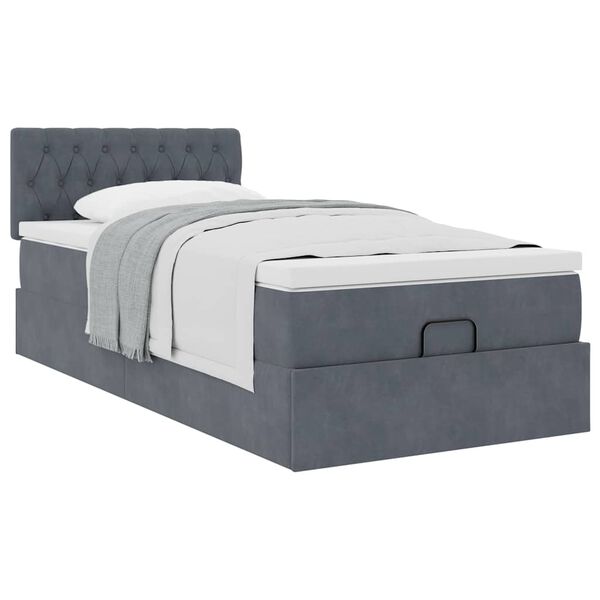 vidaXL Ottoman-Bett mit Matratze Dunkelgrau 90x190 cm Samt