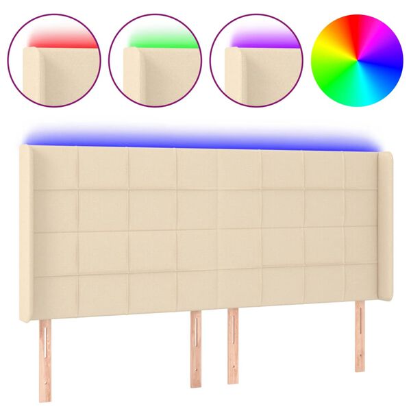 vidaXL LED Kopfteil Creme 203x16x118/128 cm Stoff