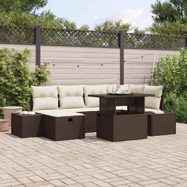 vidaXL Garten-Sofa-Set 7 pcs Braun Poly-Rattan