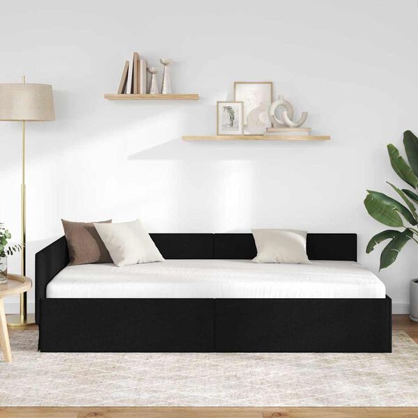 vidaXL Eckbettgestell mit Kopfteil Schwarz 100 cm x 200 cm Samt