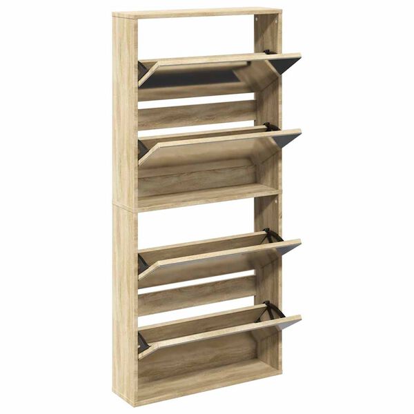 vidaXL Schuhschrank mit 4 F&auml;chern Spiegel Eiche 63&times;17&times;134 cm