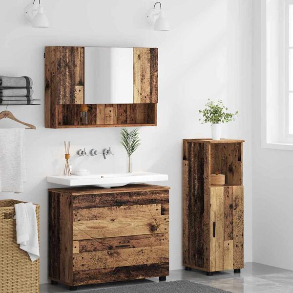 vidaXL Badezimmerm&ouml;bel-Set mit T&uuml;r 3 pcs Altholz Sperrholz und Metall