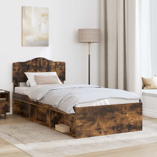 vidaXL Bettrahmen Ger&auml;ucherte Eiche 90 x 190 cm Massives Kiefernholz