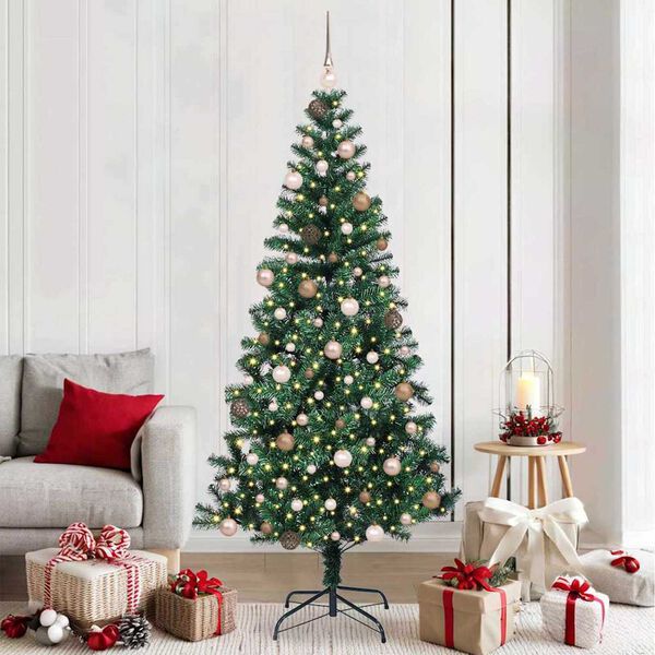 vidaXL K&uuml;nstlicher vorbeleuchteter Weihnachtsbaum Gr&uuml;n 210 cm