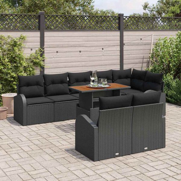 vidaXL Garten-Sofa-Set mit Kissen 9 pcs Schwarz