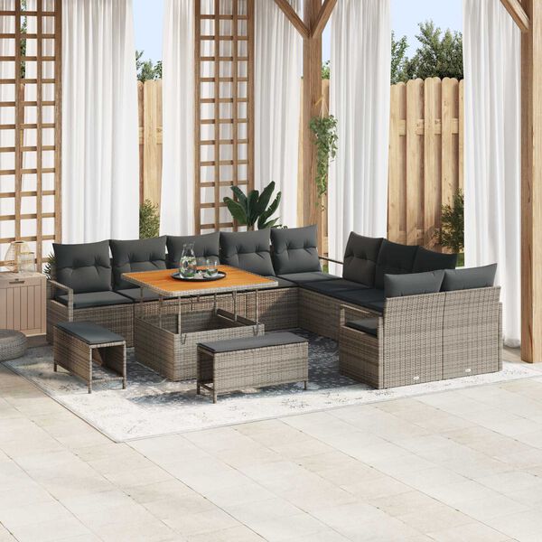vidaXL Garten-Sofa-Set mit Kissen 13 pcs Grau 100 x 100 x 71 cm