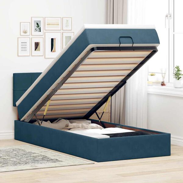 vidaXL Ottoman-Bett mit Matratze Dunkelblau 100x200 cm Samt