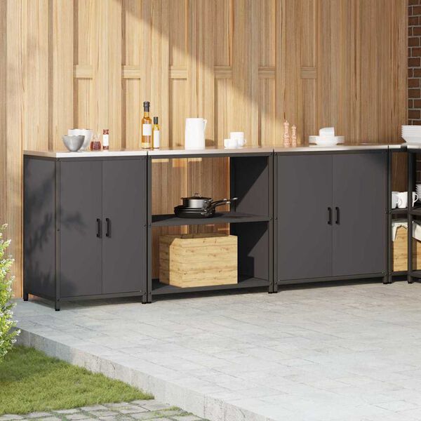vidaXL Aufbewahrungsset f&uuml;r die K&uuml;che mit Regal 3 pcs Schwarz Stahl