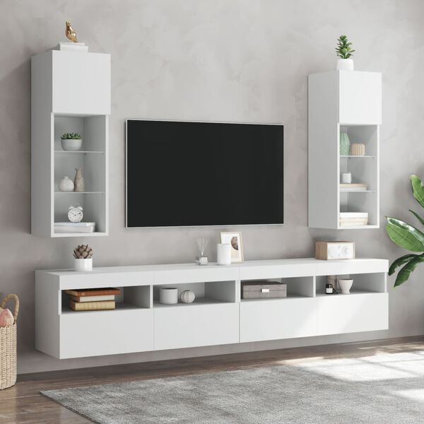vidaXL TV-Schr&auml;nke mit LED-Leuchten 2 Stk. Wei&szlig; 30,5x30x90 cm