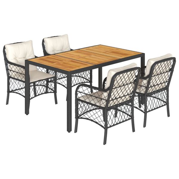 vidaXL 5-tlg. Garten-Essgruppe mit Kissen Schwarz Poly Rattan