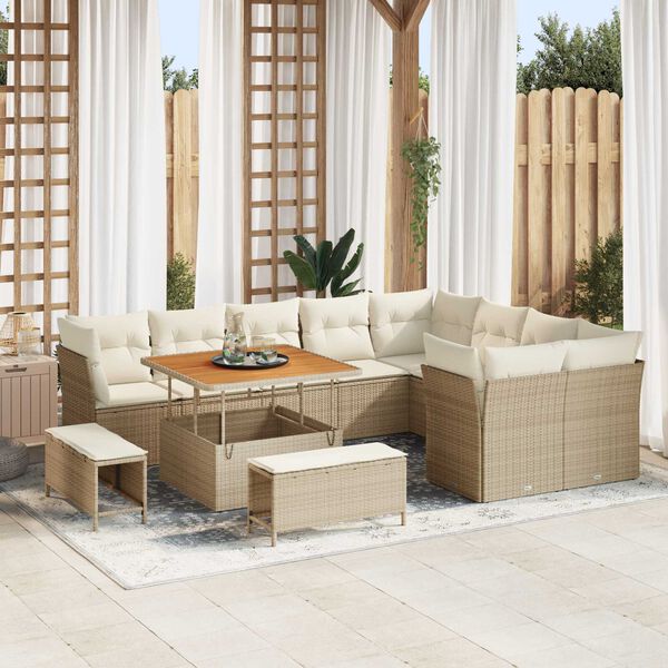 vidaXL Gartensofa-set 12 pcs Beige Poly-Rattan