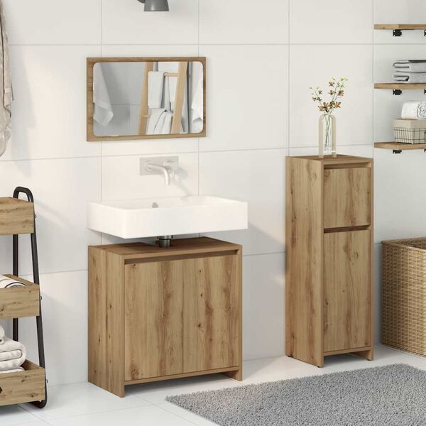 vidaXL 3-tlg. Badm&ouml;bel-Set Artisan-Eiche Holzwerkstoff