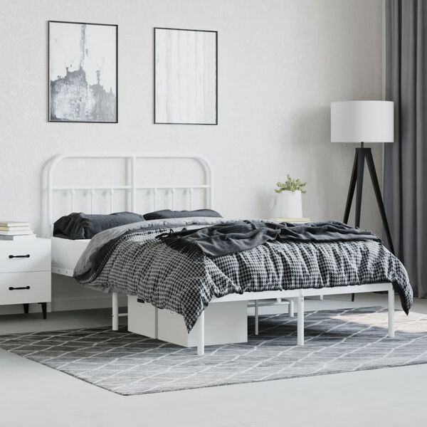 vidaXL Bettgestell mit Kopfteil Metall Wei&szlig; 120x190 cm