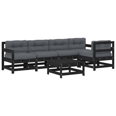 vidaXL 6-tlg. Garten-Lounge-Set mit Kissen Schwarz Massivholz