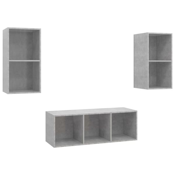 vidaXL 3-tlg. TV-Schrank-Set Betongrau Holzwerkstoff