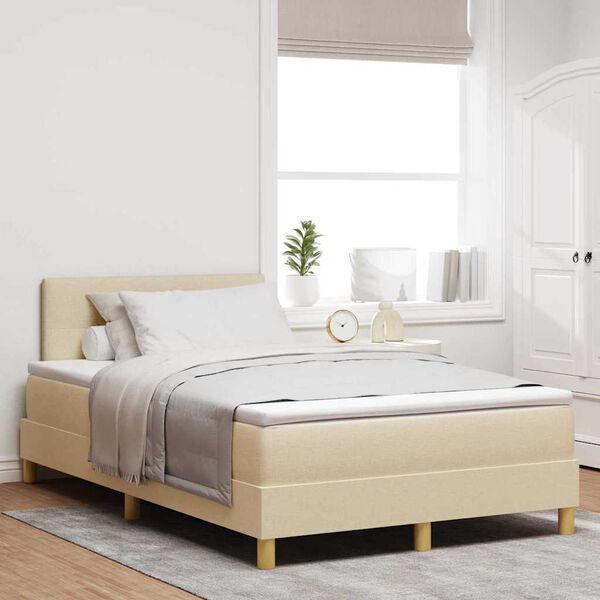 vidaXL LED Boxspringbett mit Matratze mit LED Creme 120 x 200 cm Stoff