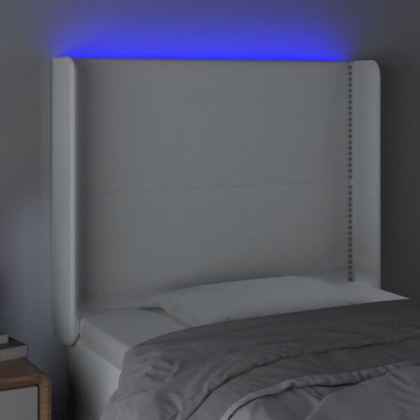 vidaXL LED Kopfteil Wei&szlig; 93x16x118/128 cm Kunstleder