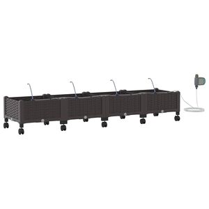 vidaXL Garten Blumenk&uuml;bel mit Bew&auml;sserung und R&auml;dern 4 Stk. Braun PP