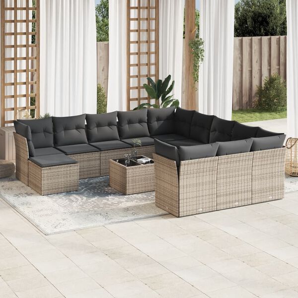 vidaXL 13-tlg. Garten-Sofagarnitur mit Kissen Grau Poly Rattan