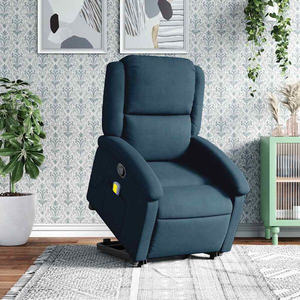 vidaXL Massagesessel mit Aufstehhilfe Blau Samt