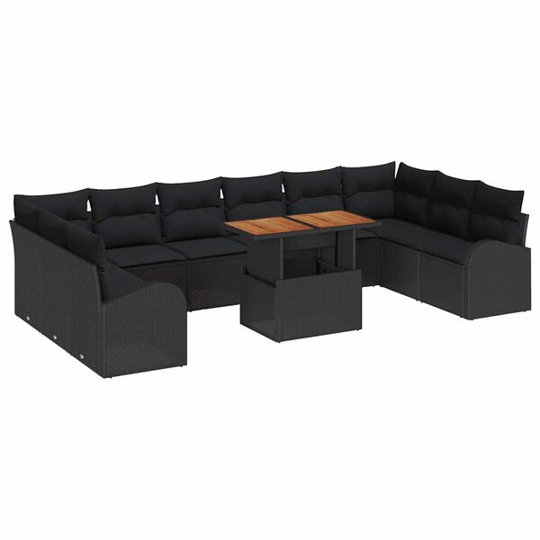vidaXL Garten-Sofa-Set mit Speicher 11 pcs Schwarz Poly Rattan