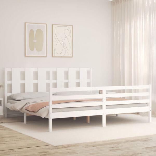 vidaXL Massivholzbett mit Kopfteil Wei&szlig; 200x200 cm
